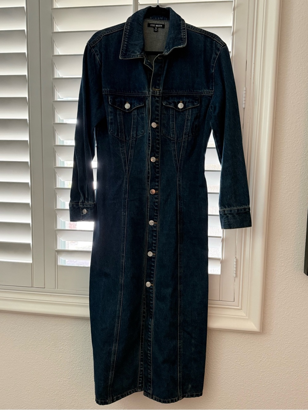 Steve Madden Dark Blue Denim Button-Front Maxi Dress